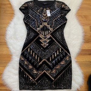 Gold and black mini dress